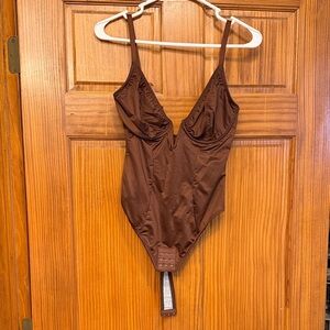 Popilush Brown Thong V-Neck Bodysuit, brand new